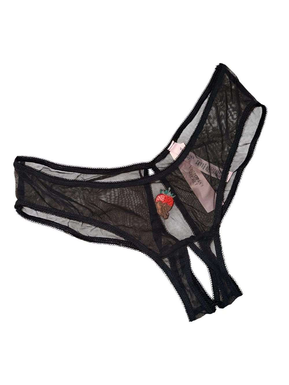 NWT Victoria’s Secret Black/Red Strawberry Mesh Cheeky Panty, Size Medium